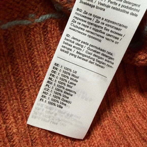 Fjallraven Ovik Knit Sweater Womens Small Orange 100% Wool Fair Isle 89941 - Picture 4 of 7